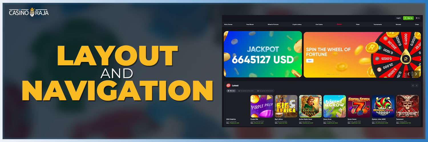 All navigation features available on the Richy casino.